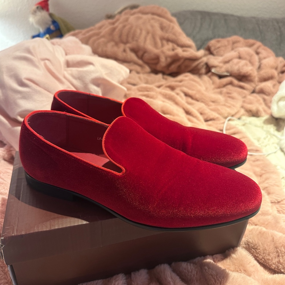 Elegant Red Velvet Men's Slip-On Loafers